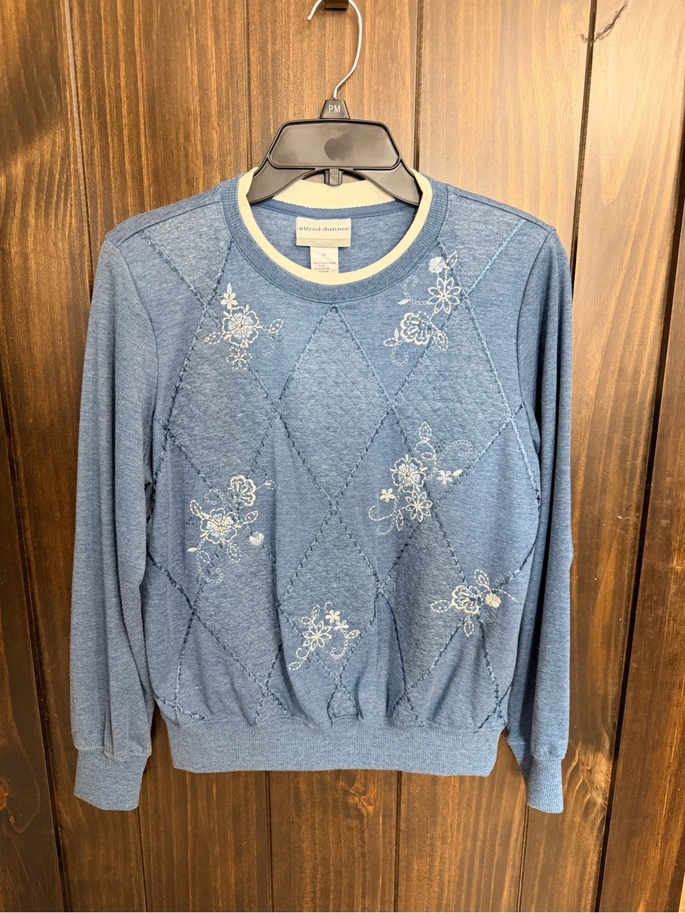 Alfred Dunner Denim-Blue Quilted Floral Crewneck Sweater-Petite Small - Picture 5 of 10